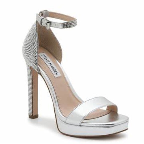 NEW Steve Madden Kisha Platform Sandal Silver Rhinestone Sparkly Bling * Size 9 - Picture 2 of 10